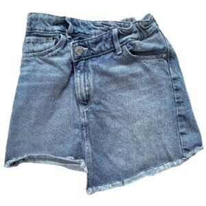 H & M Adjustable Waist 100% Cotton Denim Blue Jean Raw Hem Skirt - Girl's 8